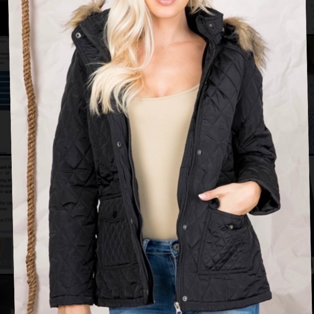 Fur Hood Jacket Black